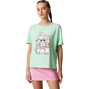 Koton T-shirt voor dames, korte mouwen, ronde hals, bedrukt, Mint (Mnt), S