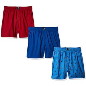 Nautica Men's Cotton Woven 3 Pack Boxer, Sea Cobalt Red/Lobster Aero Blue, X-Large