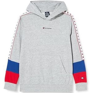 Champion Legacy Retro Sport B-Spring Terry Sweatshirt met capuchon voor kinderen en jongens, grijs gemêleerd/elektrisch blauw/rood, 9-10 jaar