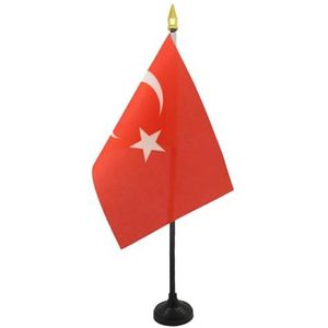 Turkije Tafelvlag 15x10 cm - Turks Bureau Vlag 15 x 10 cm - gouden speerblad - AZ FLAG