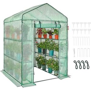 VEVOR foliekas 141x141x200cm Tomatenserre 15kg draagvermogen Serre Tuinhuis koud frame PE materiaal Stalen buis Tomatenhuis Groentekas met 4 planken Plantenhuis