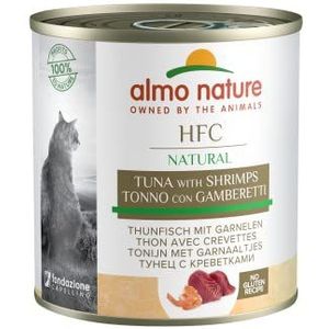 Almo Nature - HFC Natural tonijn en garnalen - Natvoer voor volwassen katten: 12 blikjes van 280 g