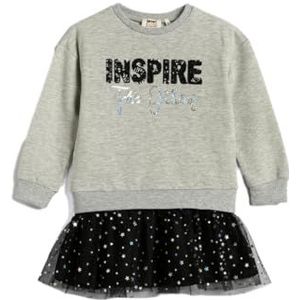 Koton Girls's Sweat Tulle Rok Detail Sequined Long Sleeve Crew Neck Dress, grijs (031), 9-10 Jaar
