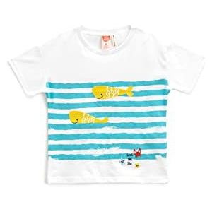 Koton Babyboy katoenen T-shirt met korte mouwen met geborduurde walvis, met ronde hals, katoen, ecru(010), 9-12 Maanden