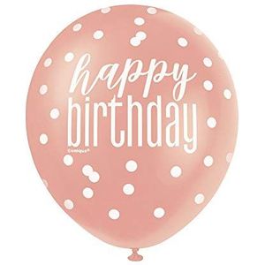 Unique Party 84912 Gestippelde Latex Ballons-12 | Rosegold en Wit | 6 stuks, roségoud, gelukkige verjaardag