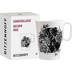 Ritzenhoff 3731002 Koffiemok 330 ml – Serie Genussklasse nr. 2 porseleinen beker met vogelmotief, designerstuk, zwart, wit