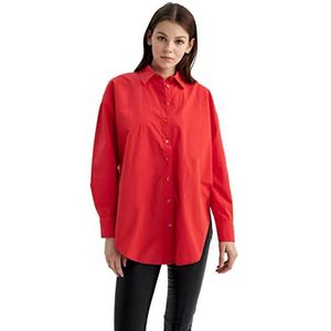 DeFacto Hemdblouse met lange mouwen voor dames, hemd met knopen voor vrijetijdskleding, rood, M