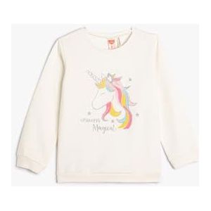 Koton Babygirl Eenhoorn Sweatshirt Glittery Lange Mouwen Crew Neck Katoen, ecru(010), 12-18 maanden