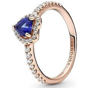 Pandora Fonkelend blauw verheven hart ring 14 karaat rosévergulde metaallegering 58.