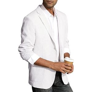 PJ Paul Jones Slim fit lichtgewicht linnen jas op maat gemaakte blazer sportjas voor heren, Wit, L