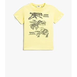 Koton Boy's Dinosaurier Bedrucktes T-Shirt, Kurzärmelig, Baumwolle, Gelb (171), 7-8 jaar, Gelb (171), 7-8 Jaren