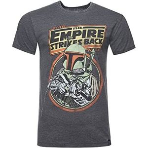 Recovered Star Wars Movie T-Shirt - Boba Fett/Empire slaat terug - houtskool - officieel gelicentieerd - Vintage stijl, handbedrukt, Veelkleurig, S