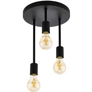 EGLO Wilmcote Plafondlamp, 3 lichtpunten, industrieel, vintage, retro van staal, woonkamerlamp in zwart, keukenlamp, hallamp plafond met E27-fitting