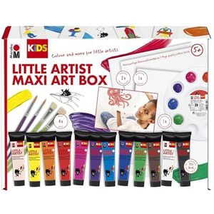 Marabu KiDS Little Artist Maxi Art Box, 0305000000113, schilder- en knutselbox voor kinderen vanaf 5 jaar, incl. 12 x 36 ml kinderverf, kwasten, mengpalet, spieraam en schilderskarton, universeel