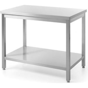 HENDI Werktafel, voor zwaar gebruik, met opbergplank, in hoogte verstelbare poten, versterkt werkblad, tot 70kg/m2, keukentafel, keukenwerktafel, 1000x600x(H)850mm, roestvast staal AISI 430