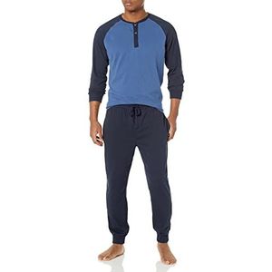 Wrangler Men's Sueded Jersey Henley Top and Jogger Pant Pajama Sleep Set, Dark Blue/Navy, XX-Large