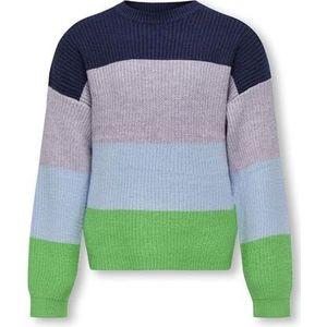 KIDS ONLY Kogsandy L/S Stripe Pullover KNT Noos gebreide trui voor meisjes, IJsland Green/Stripes: Dress Blues/Lavendula/Angel Falls, 134/140 cm