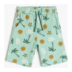 Koton Boys's Trekkoord Zakken Bedrukte Katoenen Shorts, Groen design (7d5), 4-5 Jaar