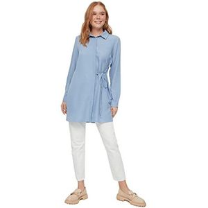 Trendyol Vrouwen bescheiden ontspannen tuniek overhemd kraag geweven bescheiden shirts, Blauw, 64
