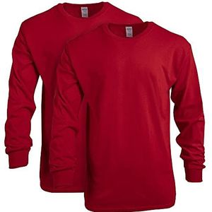 Gildan Heren T-shirt met lange mouwen, stijl G5400, 2-pack, Rood, M