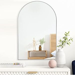 NeuType Gebogen wandspiegel, 91,4 x 60 cm, hangend of leunend, grote slaapkamerspiegel, dressing, dun frame van aluminiumlegering, zilver