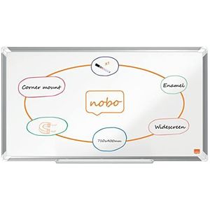 Nobo Breedbeeld glazuur magnetisch whiteboard 710 x 400 mm, aluminium bekleding, hoekwandmontage, pennenbak, premium Plus, wit, 1915365