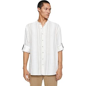 Koton Basic Mandarin Collar Long Sleeve Buttoned Shirt voor heren, Beige Stripe (23n), M