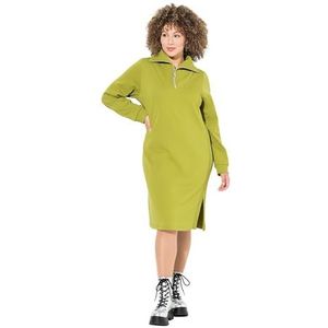 Ulla Popken Grote maten grote maten plus size sweatjurk, troyerkraag, ritssluiting, lange mouwen, avocadogroen., 54/56 NL