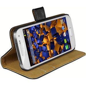 mumbi Echt leren bookstyle case compatibel met Samsung Galaxy S4 mini hoesje lederen tas case wallet, zwart