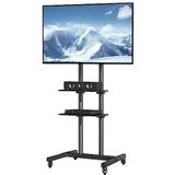 VEVOR Mobiele tv-standaard, mobiele tv-kar voor tv's van 32 tot 70 inch, in hoogte verstelbare draagbare tv-standaard met wielen, dubbele lade voor audiovisuele apparaten, rollende tv-standaard met