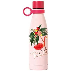 Legami - Hot&Cold thermosfles, 500 ml, Ø 7 cm, licht en duurzaam, luchtdichte sluiting, afneembare siliconen handgreep, flamingo-thema, Hello Paradise, BPA-vrij en ftalaatvrij