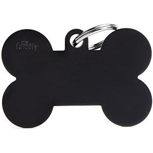 MyFamily Hond Medaille Gemaakt In Italië, Zwart Bot Zwart, Hondenplaat, Aluminium, Basic Kollektie, 48x31 mm