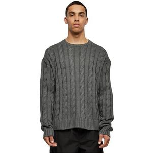 Urban Classics Boxy Sweater, casual effen oversized gebreide herentrui met vlechtpatroon, verkrijgbaar in twee kleuren, maten S-5XL, Darkshadow., XXL