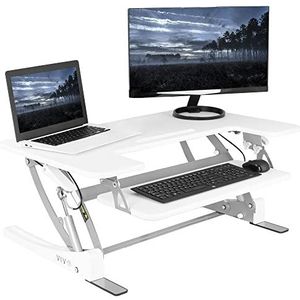 VIVO In hoogte verstelbare 36 inch Stand up Desk Converter, Quick Sit to Stand Tafelblad Dual Monitor Riser Werkstation, Wit, DESK-V000VW