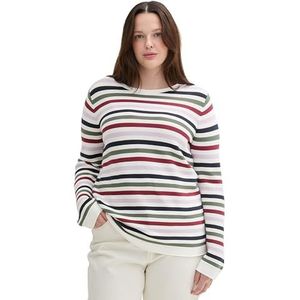 TOM TAILOR Plussize gebreide trui voor dames van biologisch katoen, 36570 - Red Green Knit Stripe Design, 48 Grote maten