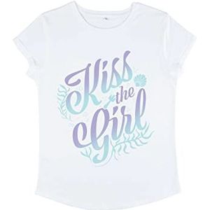 Disney Dames Little Mermaid-Kiss The Girl Organic Roll Sleeve T-Shirt, Wit, M, wit, M