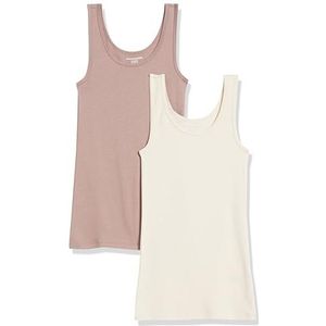 Amazon Essentials Women's Tanktop met slanke pasvorm, Pack of 2, Beige/Bruin, M