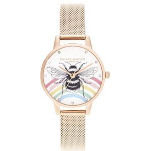 Olivia Burton Vrouwen analoge Japanse Quartz horloge met roestvrij stalen band OB16WL90, Kleur: wit