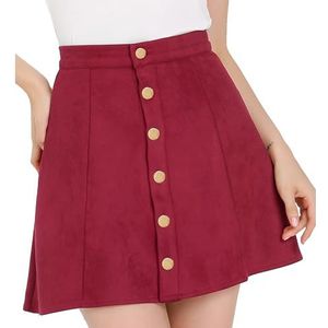 Allegra K Women's Faux Suede Button A-Line High Waisted Halloween Flared Mini Short Skirt Medium Wine Red