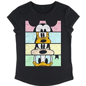 Disney Classics Dames Mickey Classic-Crew Crop Organic Roll Sleeve T-Shirt, Zwart, XL, zwart, XL