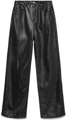 VERO MODA Vmtessa Hr Wide gekleurde vinyl broek Noos, zwart, 28W / 32L