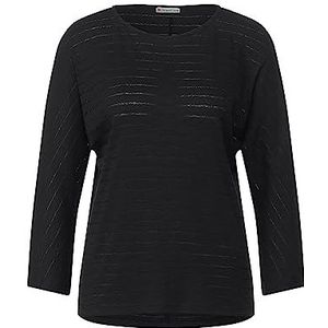 Street One Dames T-shirt 3/4 mouw gestreept, zwart, 38