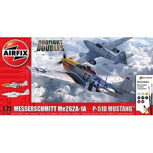 Airfix Bouwpakketten voor vliegtuigmodellen - Messerschmitt Me262A-1A & P-51D Mustang miniatuur knutselset, 1/72 schaal plastic modelvliegtuigkits voor volwassenen om te bouwen - vliegtuiggeschenken