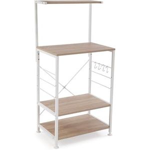 Plank van licht hout en wit metaal