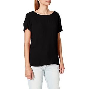 ICHI IHMARRAKECH Korte blouse voor dames, korte mouwen, zomerse carmentop, schoudervrije top met nonchalante luchtige snit, viscose-crêpe, losse pasvorm, zwart (black 10011), XS