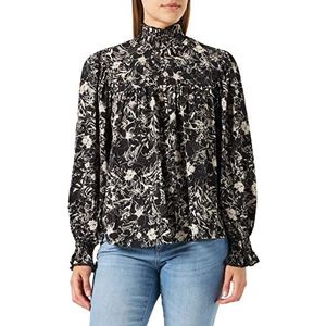 DreiMaster Vintage Bridgeport blouse met lange mouwen voor dames, zwart, roze, XL