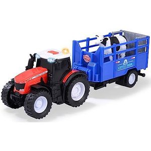 Dickie Toys - Massey Ferguson speelgoedtractor met dierenhanger & koe - speelgoedauto voor de boerderij met licht & geluid (incl. batterijen), voor kinderen vanaf 3 jaar, 26 cm