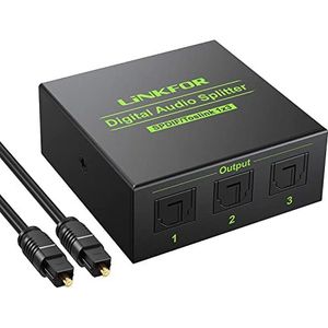 LiNKFOR Optische audiosplitter 1x3 SPDIF Toslink optische splitter met 1 optische kabel, aluminiumlegering, 1 IN 3 OUT, ondersteunt LPCM 2.0 DTS Dolby-AC3, compatibel met PS3 DVD HDTV STB etc.