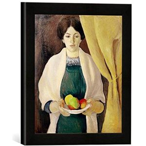 Ingelijste foto van August Macke ""Porträt met appels: Vrouw van de kunstenaar"", kunstdruk in hoogwaardige handgemaakte fotolijst, 30x30 cm, zwart mat