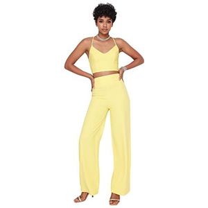 Trendyol Vrouwen hoge taille flare been wijde pijpen broek, Geel, 68